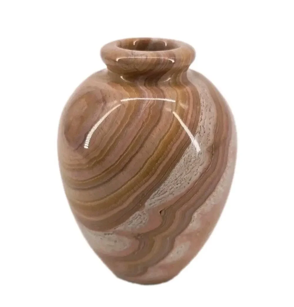 Vintage Pakistan Marbled Onyx Vase Carved Stone Peach Red Pakistan Bud Vase Boho